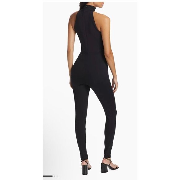 NWT Susana Monaco Dark Teal Blue Mock Neck Legging Jumpsuit Size Small - Picture 3 of 11